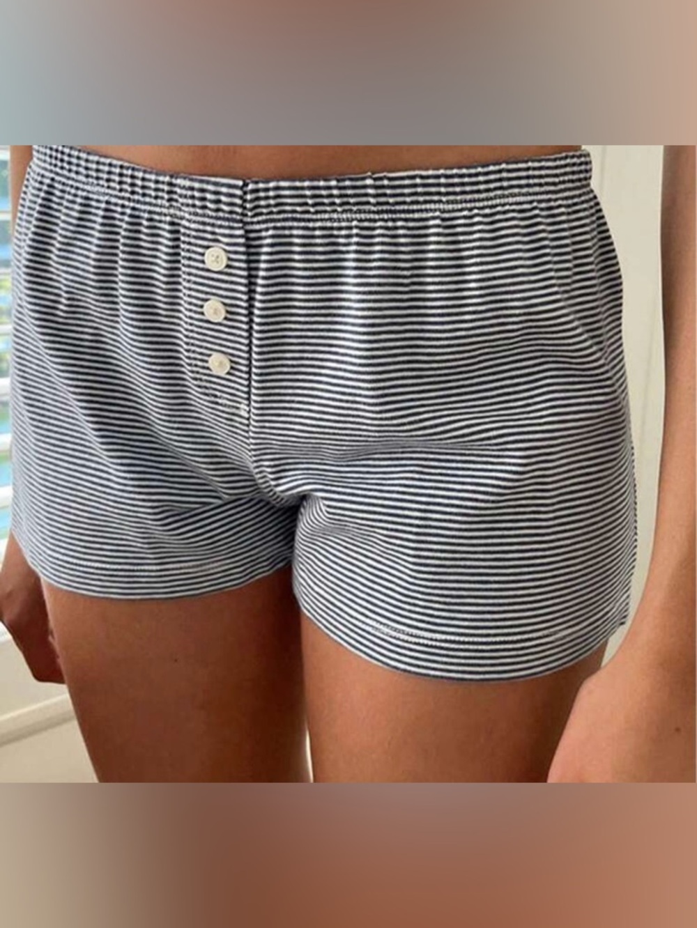 Shein Striped Knit Lounge Shorts - Navy & White